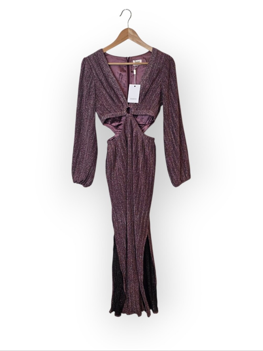 NWT SUBOO Revolve Balloon Sleeve Metallic Maxi Women's Dress Small - Picture 2 of 11